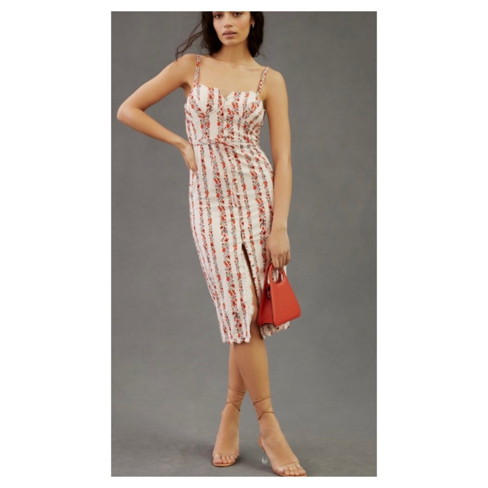 NWOT Anthropologie Slim Mixed Print Midi Dress Size 6